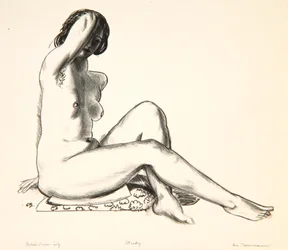 Nude Study, Girl Sitting on a Flowered Cushion, 1923-24